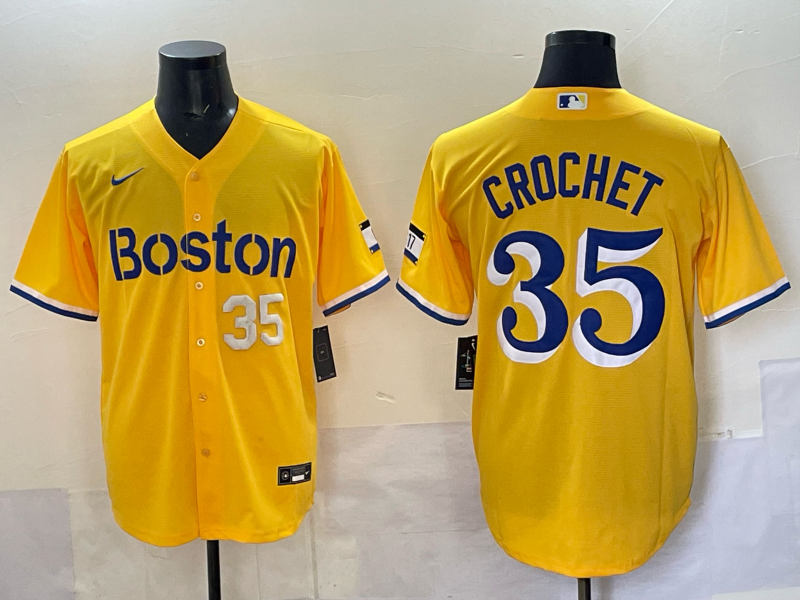 Men 2025 Boston Red Sox #35 Crochet yellow Nike MLB Jersey style 004->women nfl jersey->Women Jersey